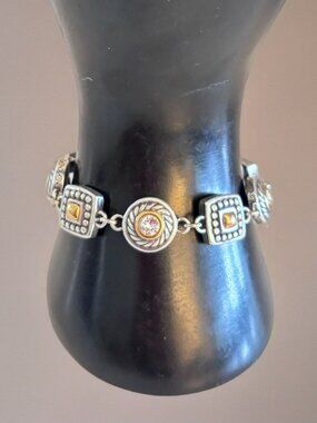 Brighton Heiress Two-Tone Crystal Medallion Reversible Hearts Bracelet